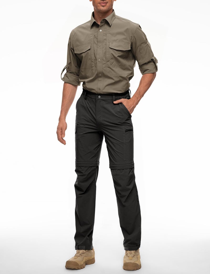 Wespornow Men's-Convertible-Hiking-Pants Quick Dry Lightweight Zip Off Breathable Cargo Pants for Outdoor, Fishing, Safari (Black, Large) - Image 2